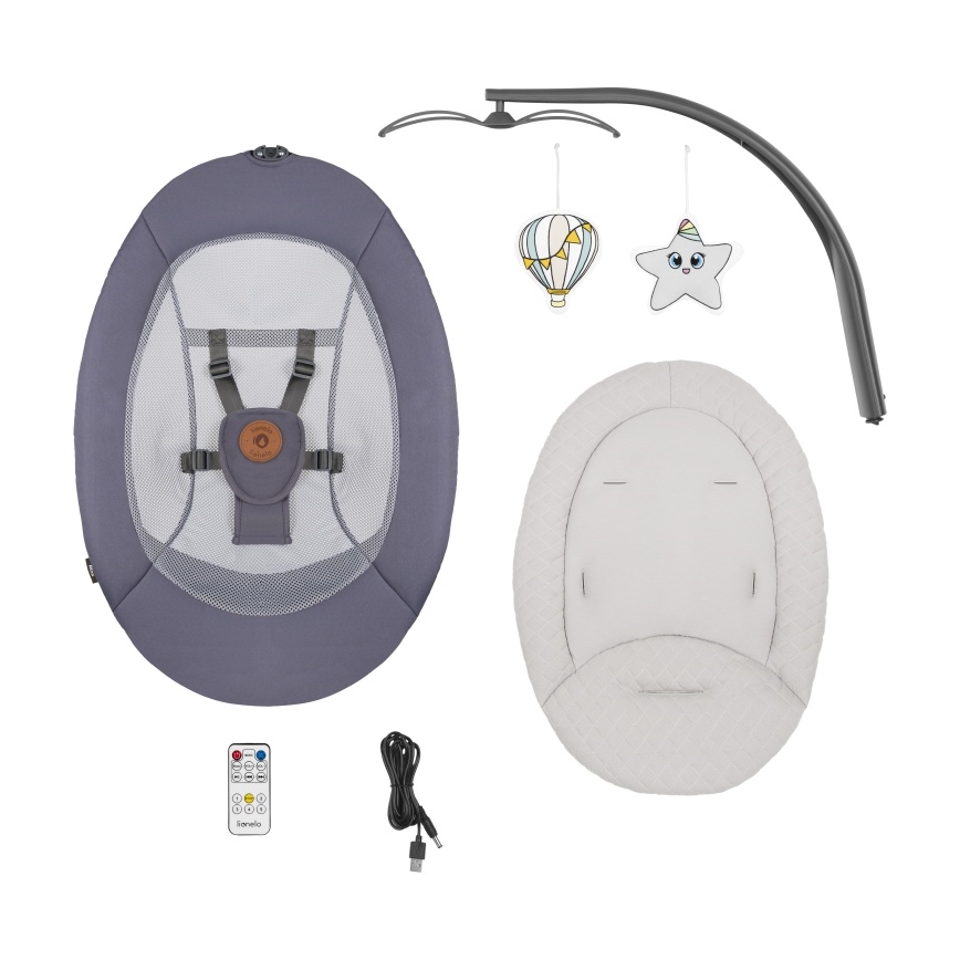 Lionelo - Balancelle musicale pour bébé RALF 4xAA Gris Graphite + télécommande