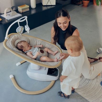 Lionelo - Balancelle pour bébé OLIVIA Beige naturel avec mélodie + télécommande