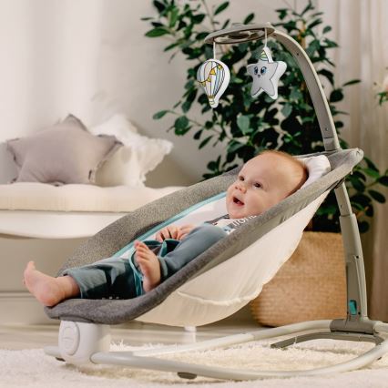 Lionelo - Balancelle vibrante pour bébé avec mélodie PASCAL 2xAA gris/turquoise