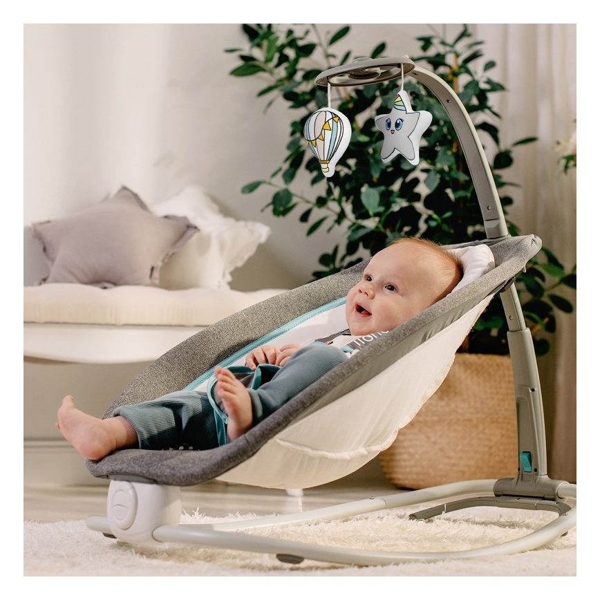 Lionelo - Balancelle vibrante pour bébé avec mélodie PASCAL 2xAA gris/turquoise