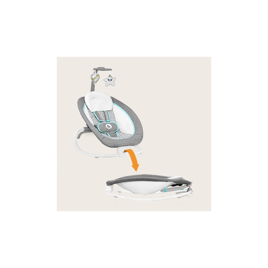 Lionelo - Balancelle vibrante pour bébé avec mélodie PASCAL 2xAA gris/turquoise