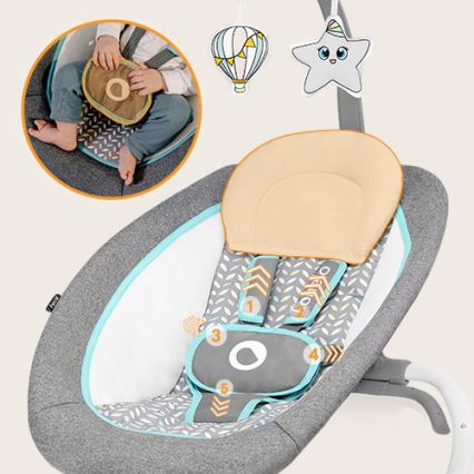 Lionelo - Balancelle vibrante pour bébé avec mélodie PASCAL 2xAA gris/turquoise