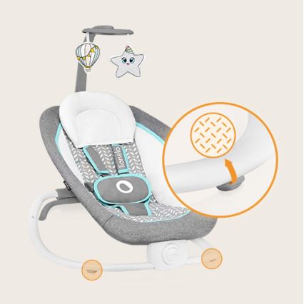 Lionelo - Balancelle vibrante pour bébé avec mélodie PASCAL 2xAA gris/turquoise