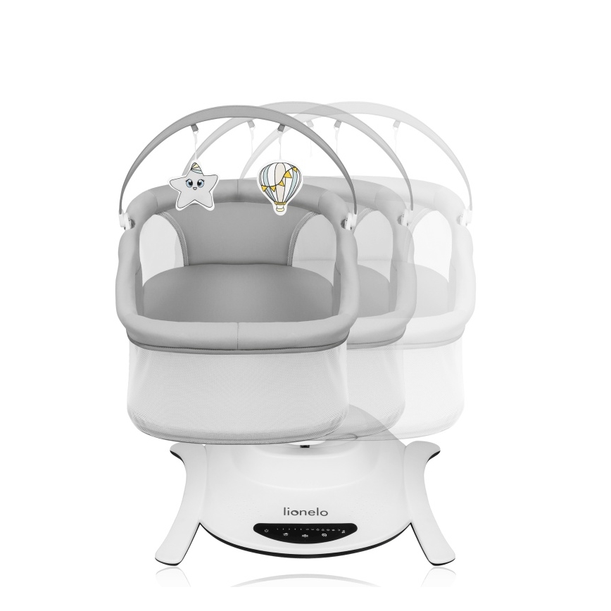 Lionelo - Sdraietta per neonati con melodia 2 in 1 BELLA 4xAA Grigio Cemento + telecomando