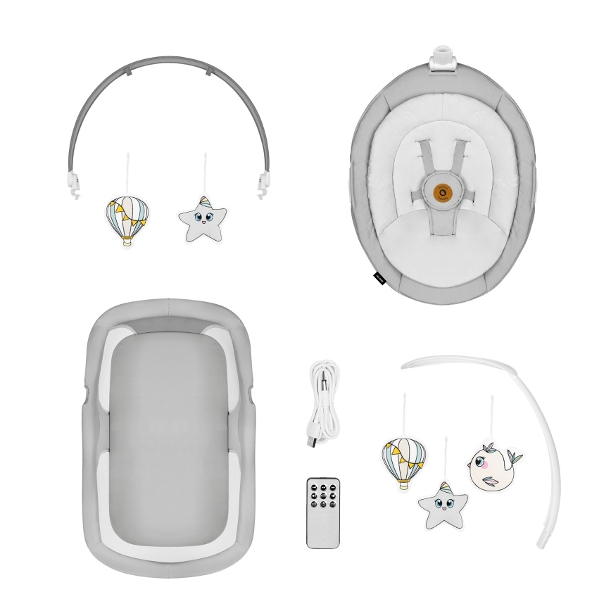 Lionelo - Sdraietta per neonati con melodia 2 in 1 BELLA 4xAA Grigio Cemento + telecomando
