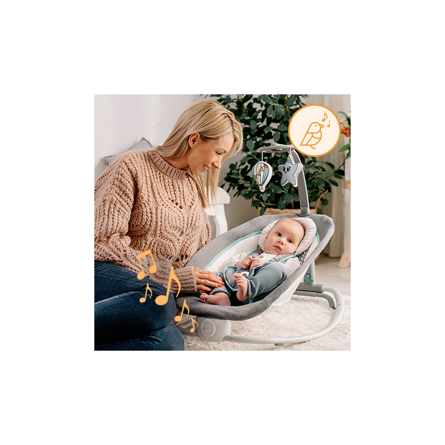 Lionelo - Berceuse vibrante pour bébé avec une mélodie PASCAL 2xAA gris/turquoise