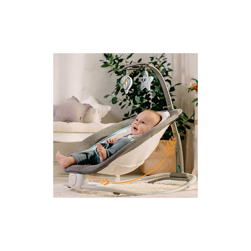 Lionelo - Berceuse vibrante pour bébé avec une mélodie PASCAL 2xAA gris/turquoise