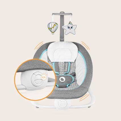 Lionelo - Berceuse vibrante pour bébé avec une mélodie PASCAL 2xAA gris/turquoise