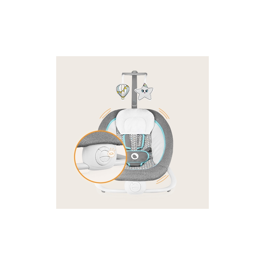 Lionelo - Berceuse vibrante pour bébé avec une mélodie PASCAL 2xAA gris/turquoise