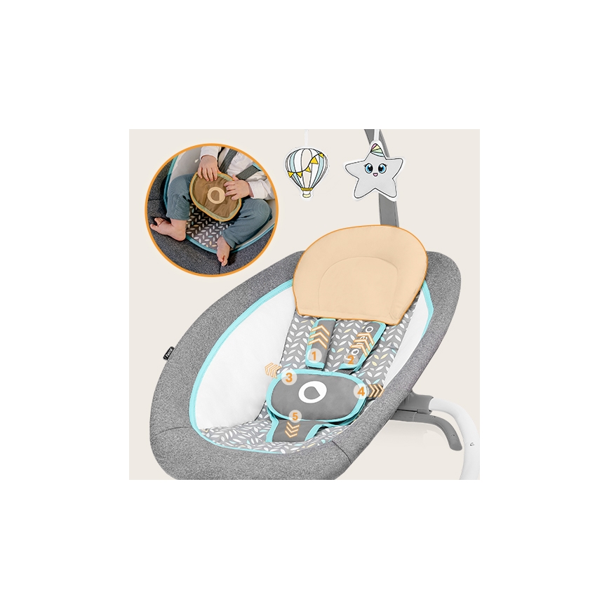 Lionelo - Berceuse vibrante pour bébé avec une mélodie PASCAL 2xAA gris/turquoise