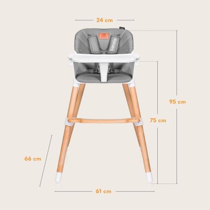 Lionelo - Chaise haute 2 en 1 pour enfant KOEN Grey Stone