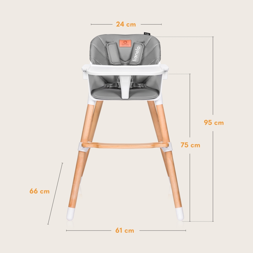 Lionelo - Chaise haute 2 en 1 pour enfant KOEN Grey Stone