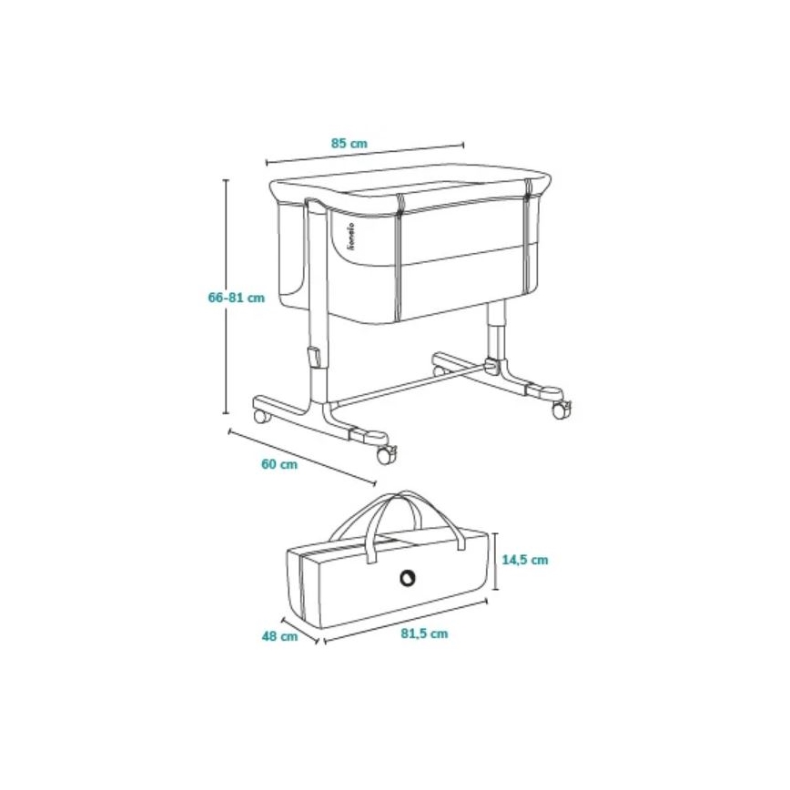 Lionelo - Culla per bambini 3in1 AURORA grigio scuro