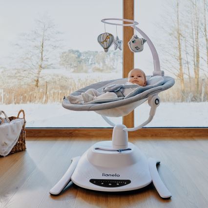Lionelo - Dondolo per bambini BELLA con melodia, Grigio Cemento + telecomando