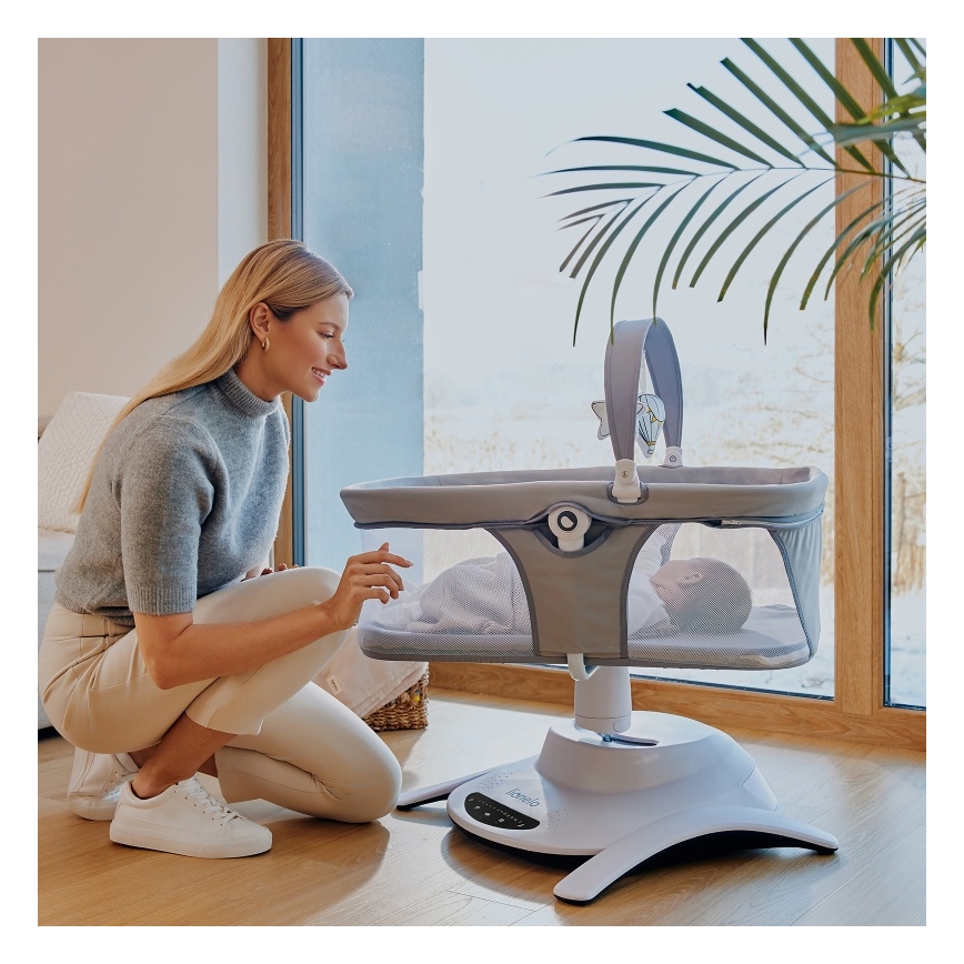 Lionelo - Dondolo per bambini con melodia 2 in 1 BELLA 4xAA Grigio Cemento + telecomando