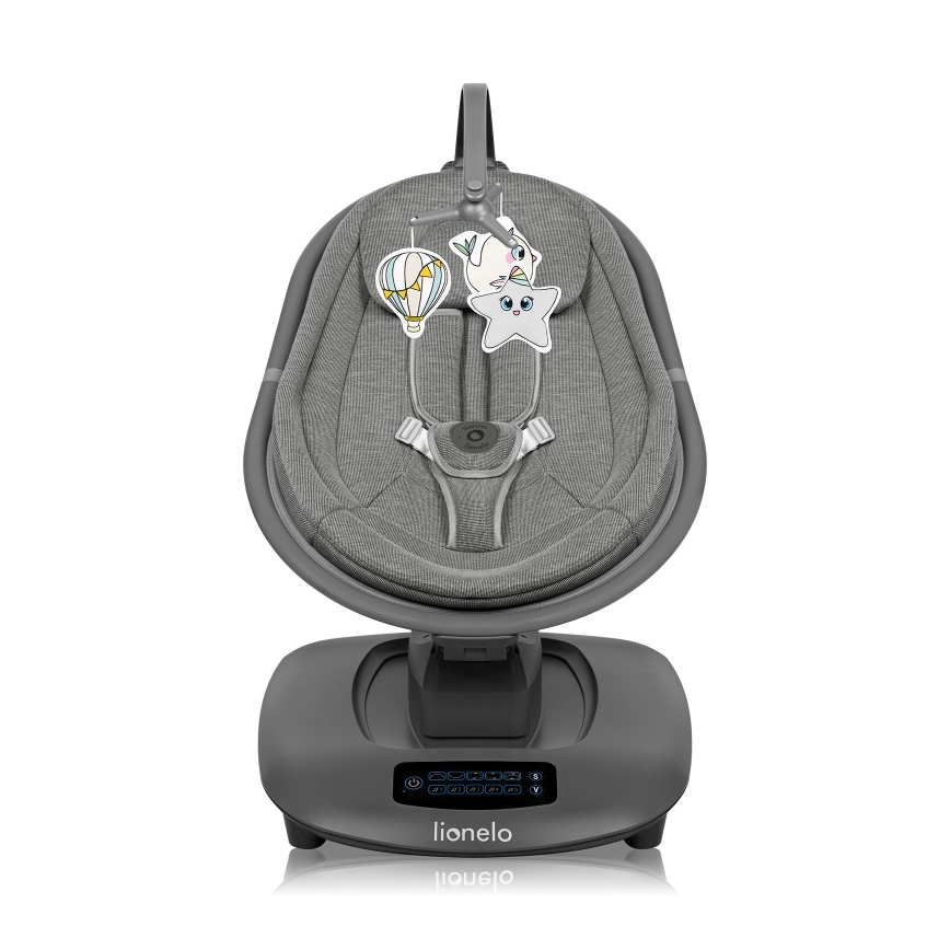 Lionelo - Dondolo per bambini con melodia BLOSSOM Grigio Cemento + telecomando
