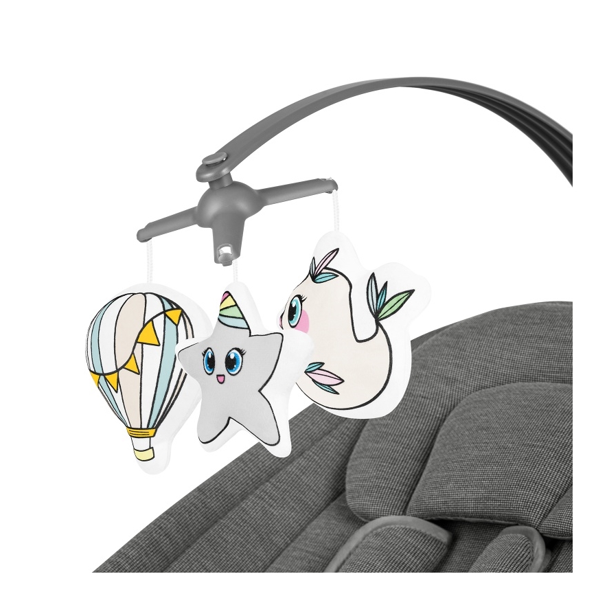 Lionelo - Dondolo per bambini con melodia BLOSSOM Grigio Cemento + telecomando