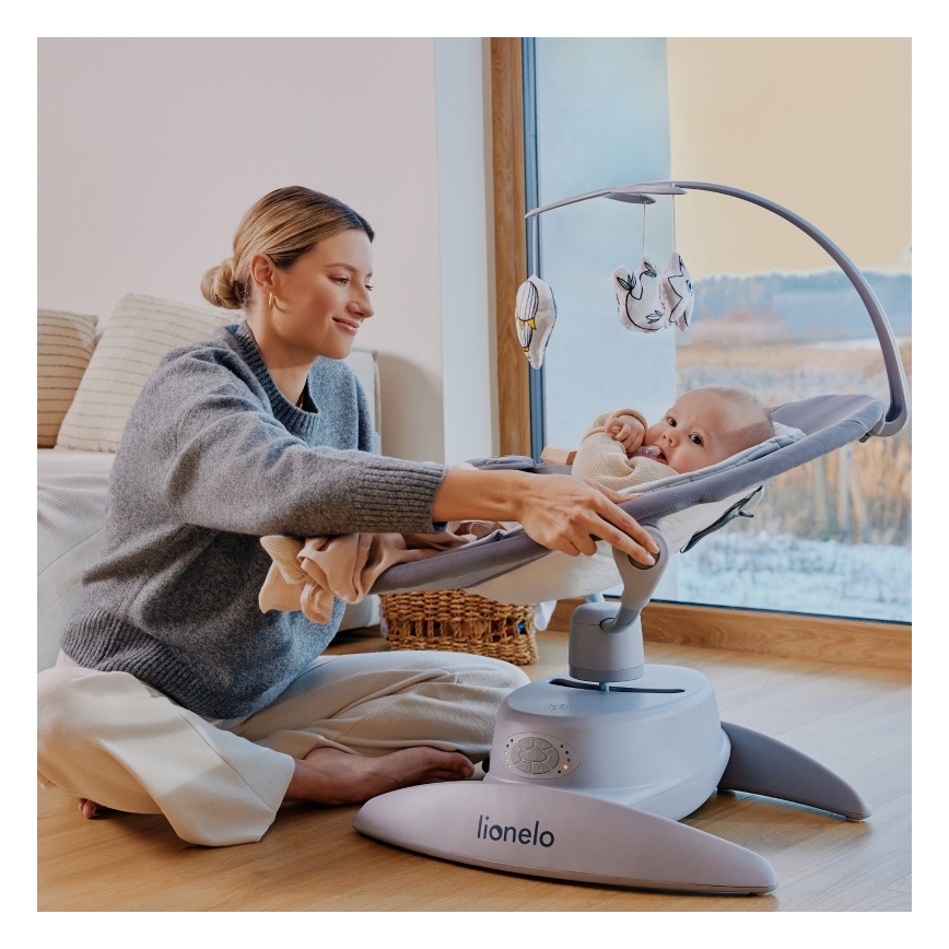 Lionelo - Dondolo per bambini con melodia MELL Beige Sand 4xAA + telecomando