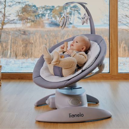 Lionelo - Dondolo per bambini con melodia MELL Grigio Pietra 4xAA + telecomando