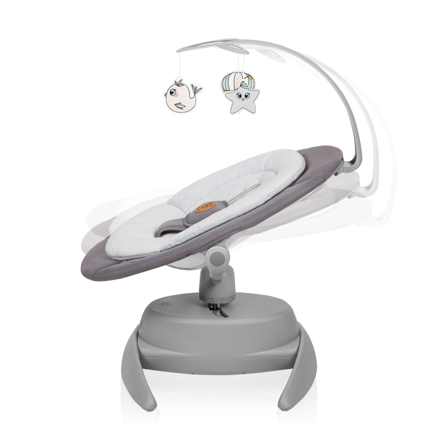 Lionelo - Dondolo per bambini con melodia MELL Grigio Pietra 4xAA + telecomando