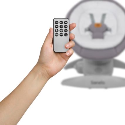 Lionelo - Dondolo per bambini con melodia MELL Grigio Pietra 4xAA + telecomando