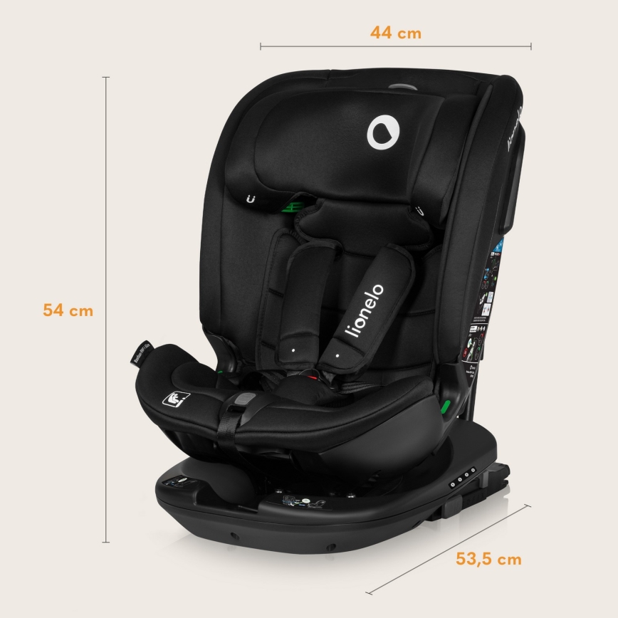 Lionelo - Drehbarer Autokindersitz BASTIAAN i-Size 40-150 cm mit Basis, Black Carbon
