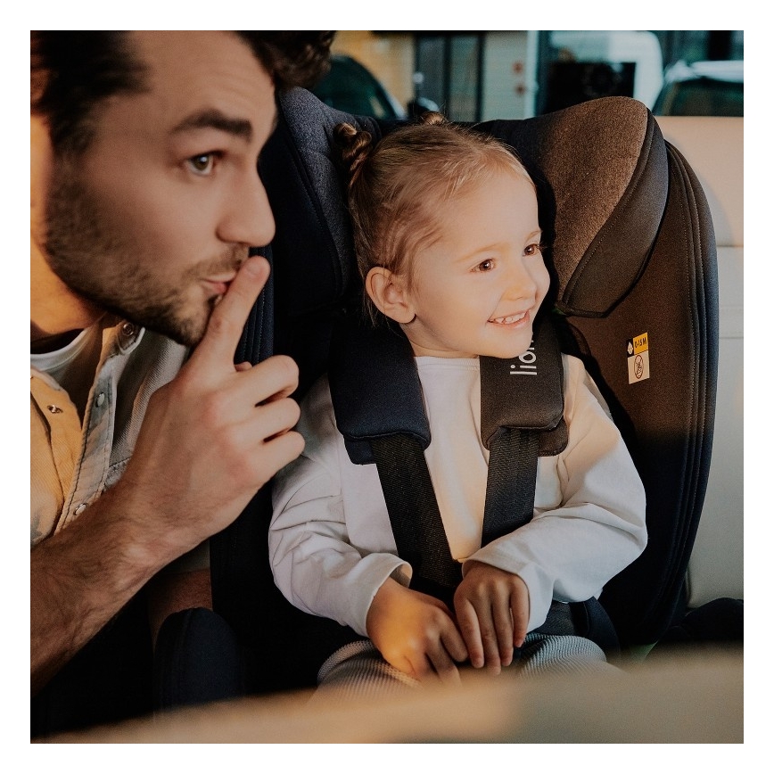 Lionelo - Drehbarer Kindersitz mit Basis HARPER i-Size 76-150 cm Schwarz/Carbon