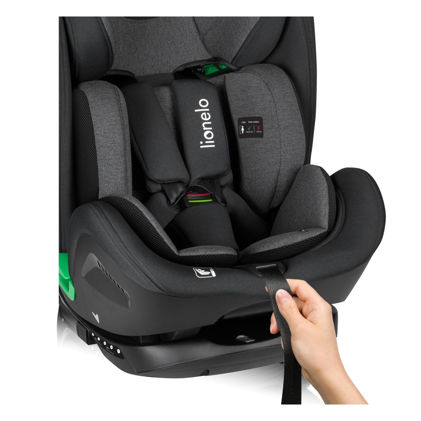 Lionelo - Drehbarer Kindersitz mit Basis HARPER i-Size 76-150 cm Schwarz/Carbon