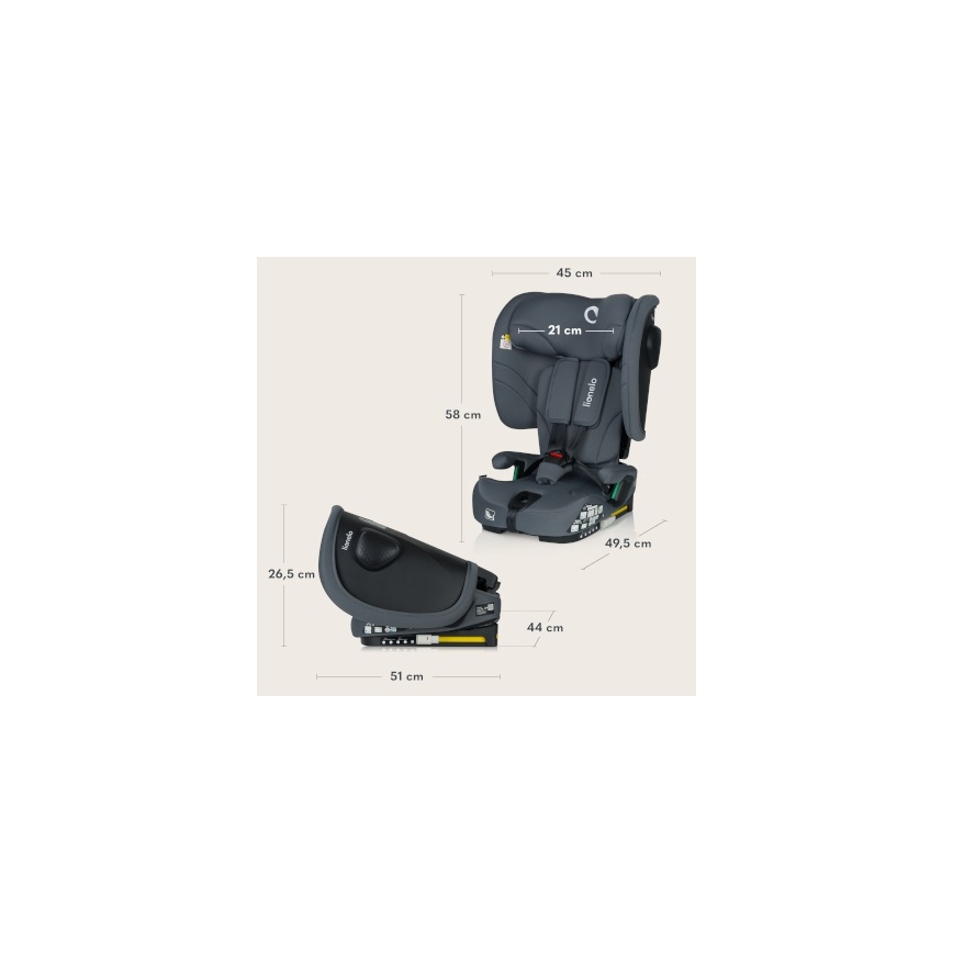 Lionelo - Faltbarer i-Size-Kindersitz NELLY 76-150 cm Grau Graphit