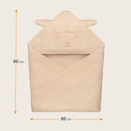 Lionelo - Kinder-Badetuch mit Kapuze Musselin-Kapuzenhandtuch Sandbeige