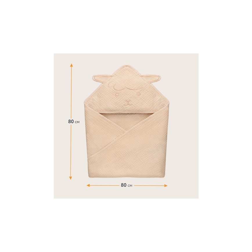 Lionelo - Kinder-Badetuch mit Kapuze Musselin-Kapuzenhandtuch Sandbeige