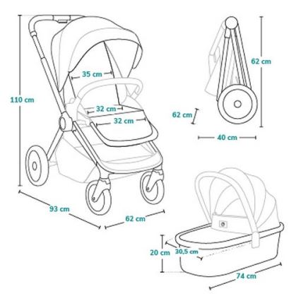 Lionelo - Kombinierter Kinderwagen 2-in-1 MIKA PLUS Steingrau