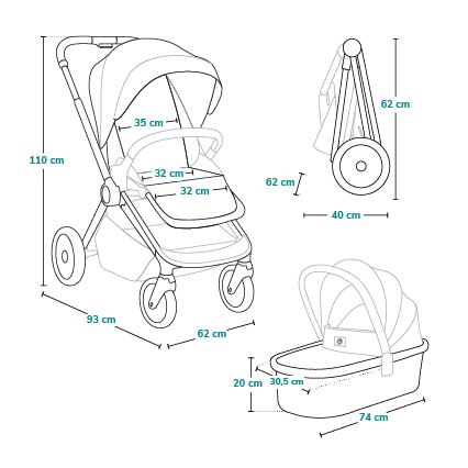 Lionelo - Kombinierter Kinderwagen 3-in-1 MIKA PLUS Grey Stone