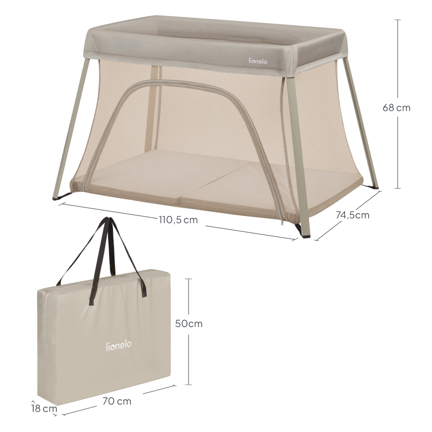 Lionelo - Lettino da viaggio 3 in 1 ALICE Beige Oliva