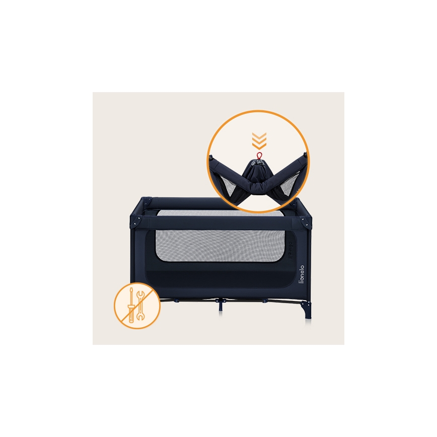 Lionelo - Lettino da viaggio JASMIN EASY FOLD Blu navy