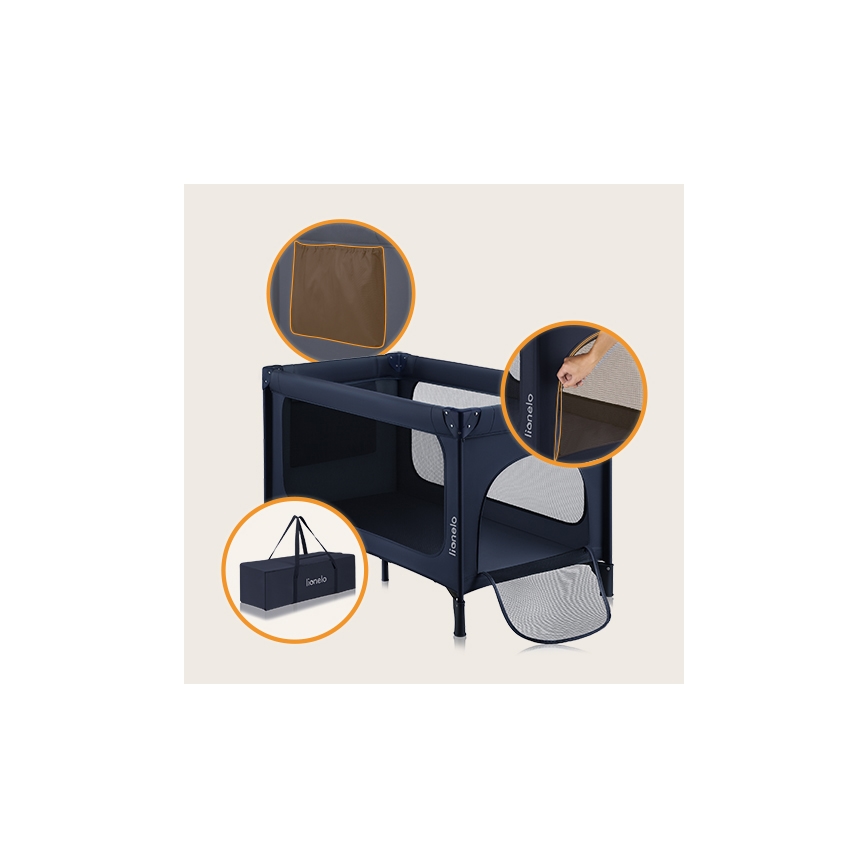 Lionelo - Lettino da viaggio JASMIN EASY FOLD Blu navy