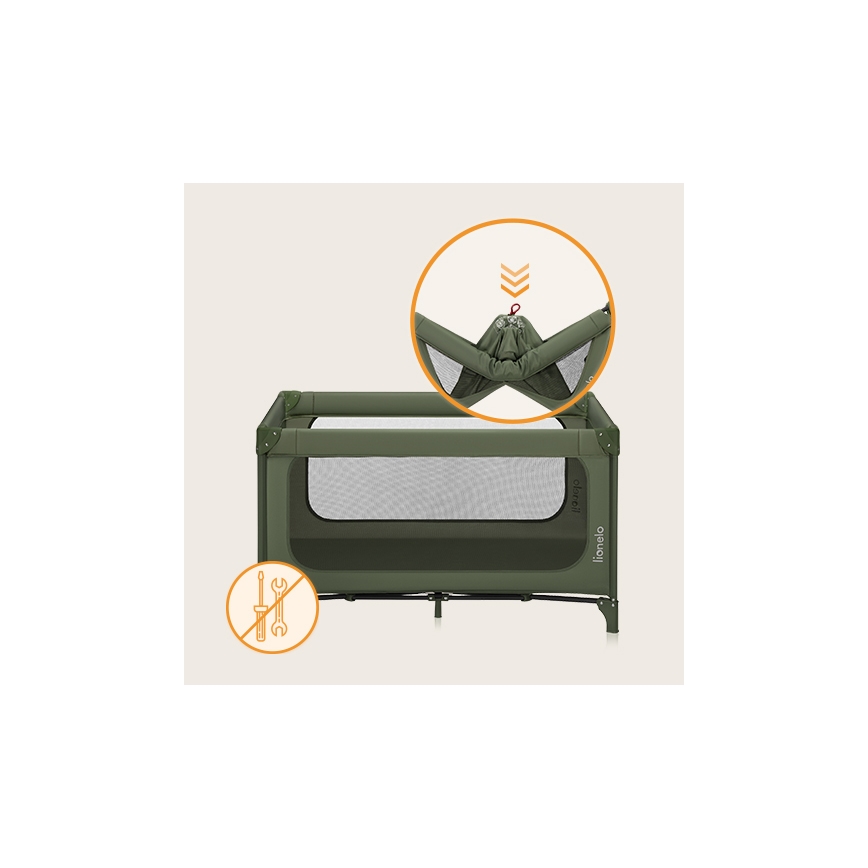 Lionelo - Lettino da viaggio JASMIN EASY FOLD Verde oliva