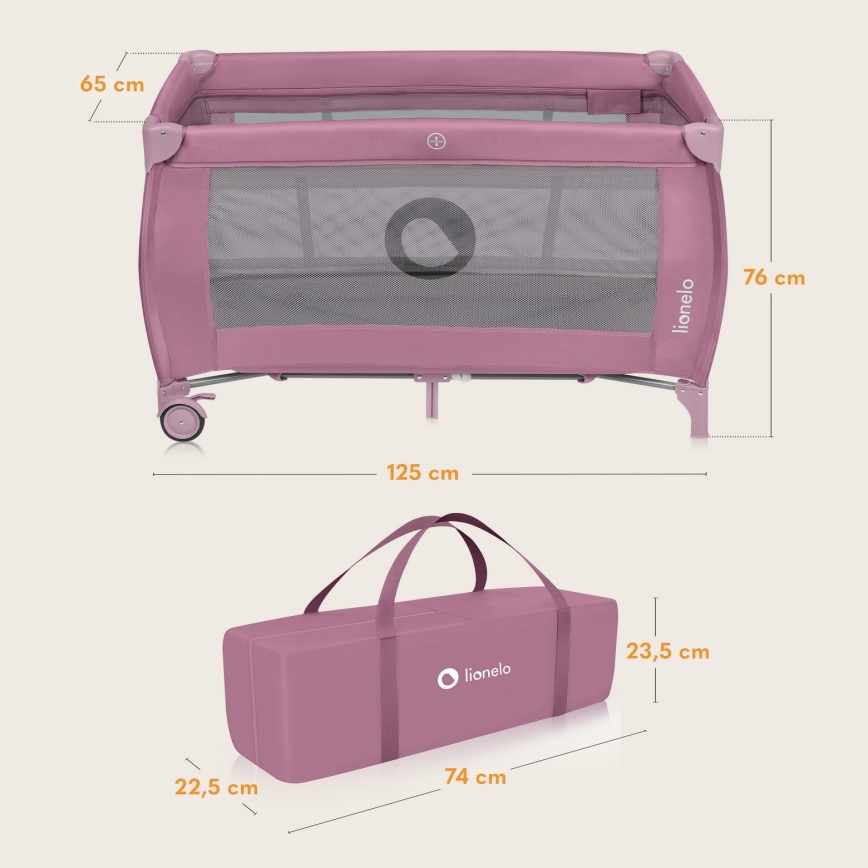 Lionelo - Lettino da viaggio STEFI PLUS Rosa Magnolia