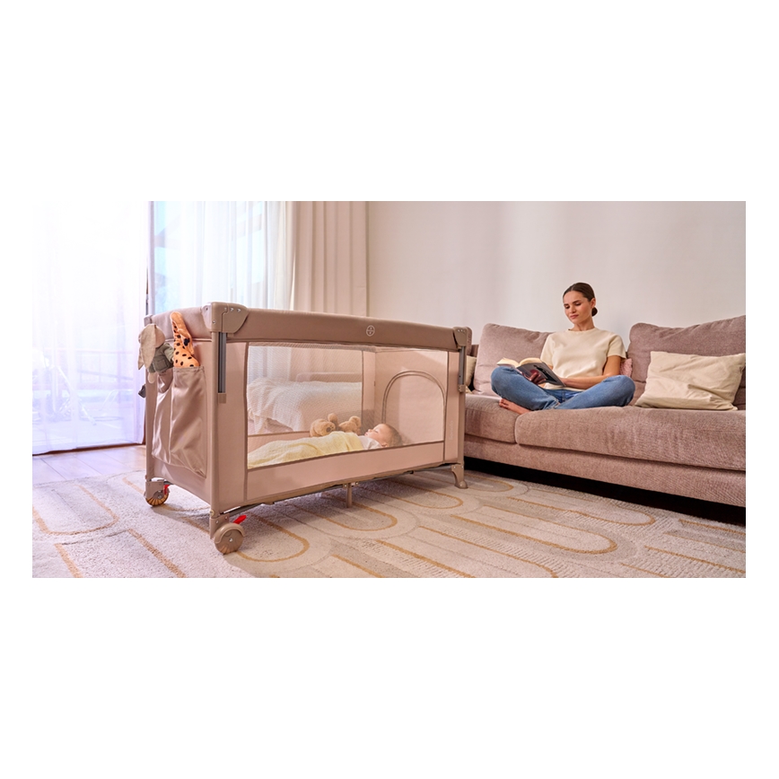 Lionelo - Lit de voyage 3 en 1 ELLEN Beige Sable