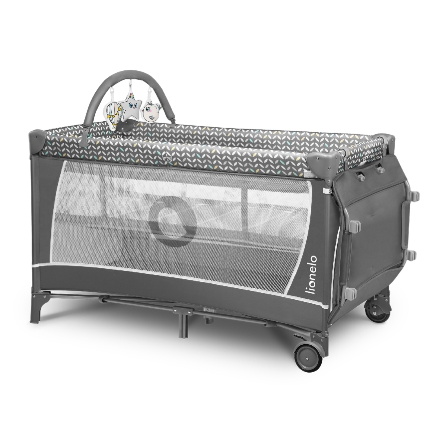 Lionelo - Lit de voyage FLOWER Gris scandinave