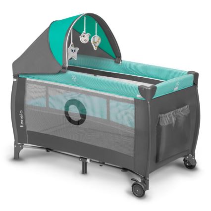 Lionelo - Lit de voyage SVEN PLUS gris/turquoise