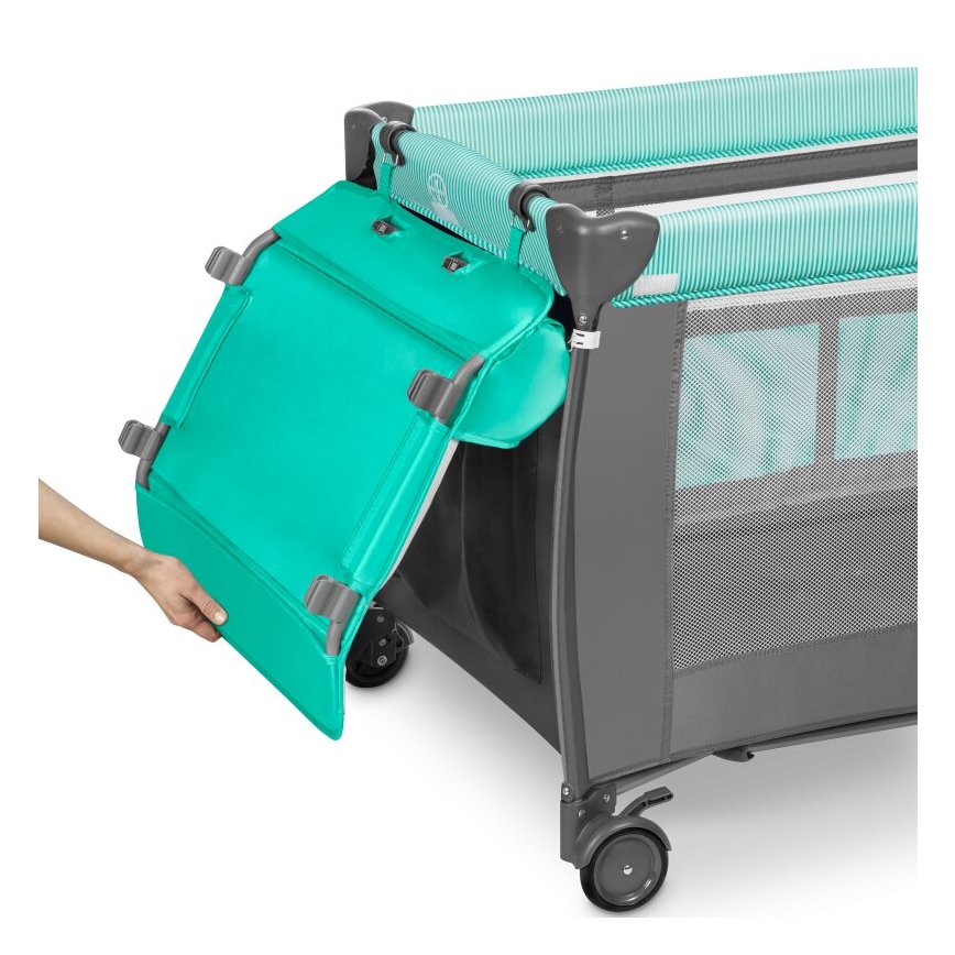 Lionelo - Lit de voyage SVEN PLUS gris/turquoise