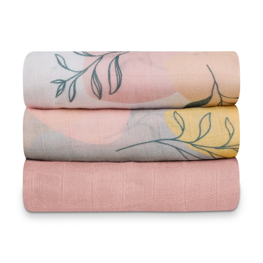 Lionelo - Lot de 3 langes en bambou BAMBOO SET 70x70 cm motif Leaf