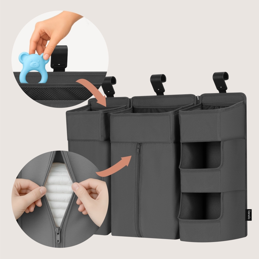 Lionelo - Organizer 3 in 1 per lettino SIDEPOCKET Grigio