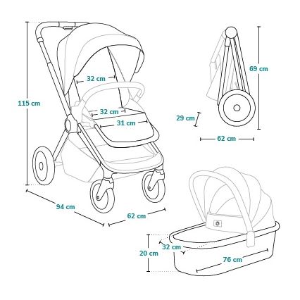 Lionelo - Passeggino combinato 2-in-1 LAYLA Grey Stone