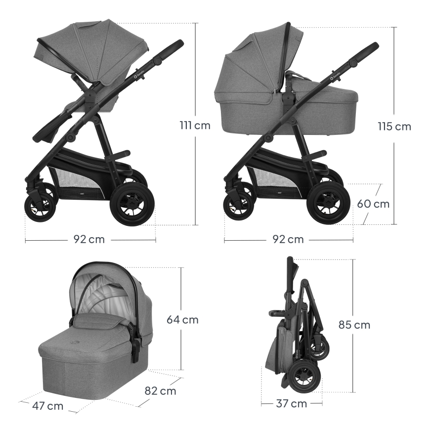 Lionelo - Passeggino combinato 3 in 1 BIANKA Grey Stone