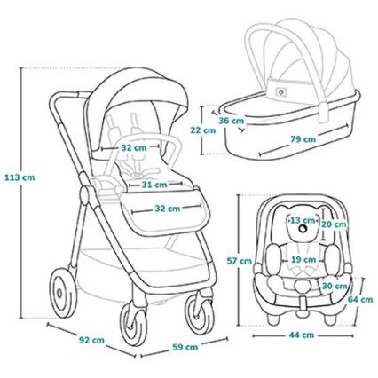 Lionelo - poussette combinée 3-en-1 MERIL Gris pierre