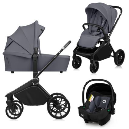 Lionelo - Poussette combinée 3-en-1 MIKA PLUS Gris Stone