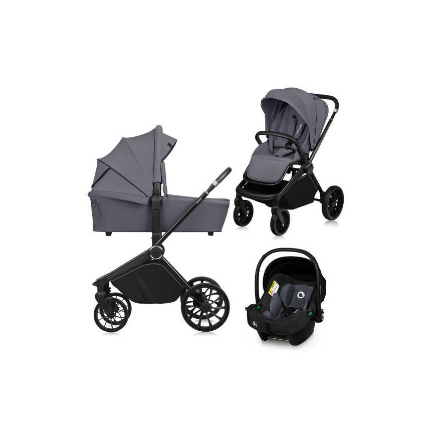Lionelo - Poussette combinée 3-en-1 MIKA PLUS Gris Stone