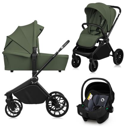 Lionelo - Poussette combinée 3-en-1 MIKA PLUS Vert olive